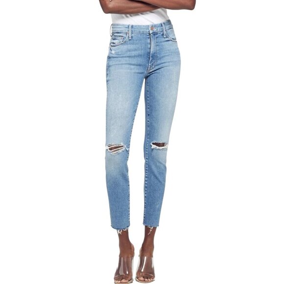 Mother High Waisted Looker Ankle Fray Jeans Size 26 In Thrilling Shots Wash Blue - Picture 2 of 14